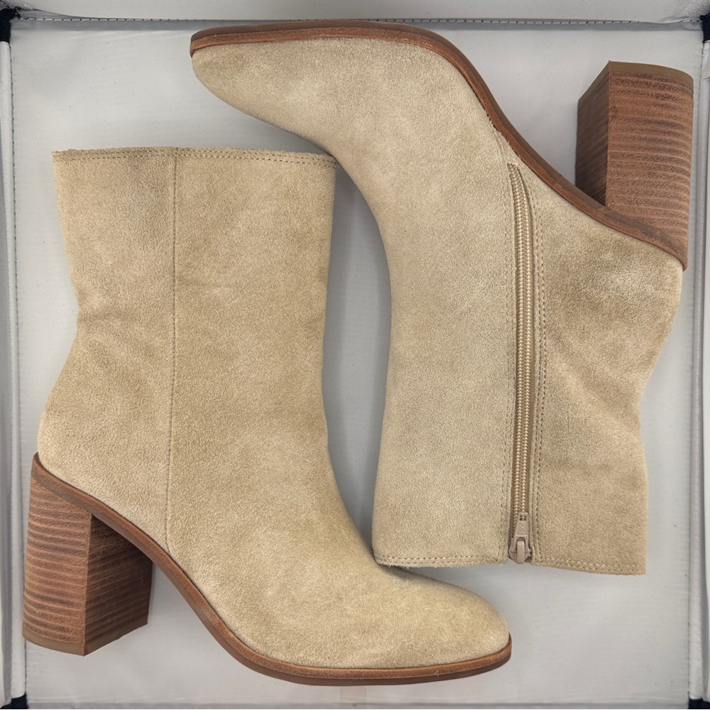 Lucky Brand Beige Suede Heeled Boots